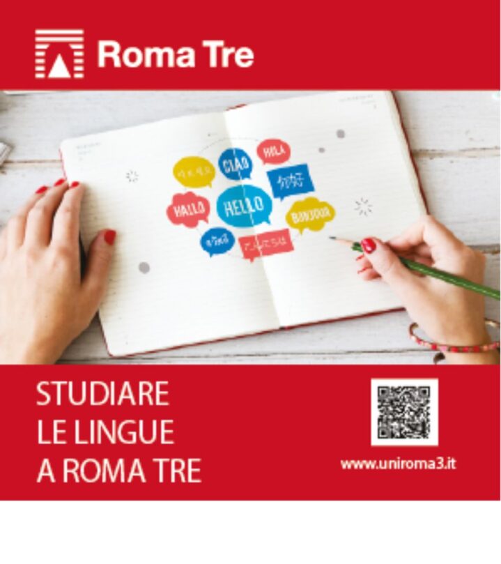 studiare le lingue quaderno aperto su due pagine dove dentro forme di tutti i colori c'è scritto ciao in tante lingue